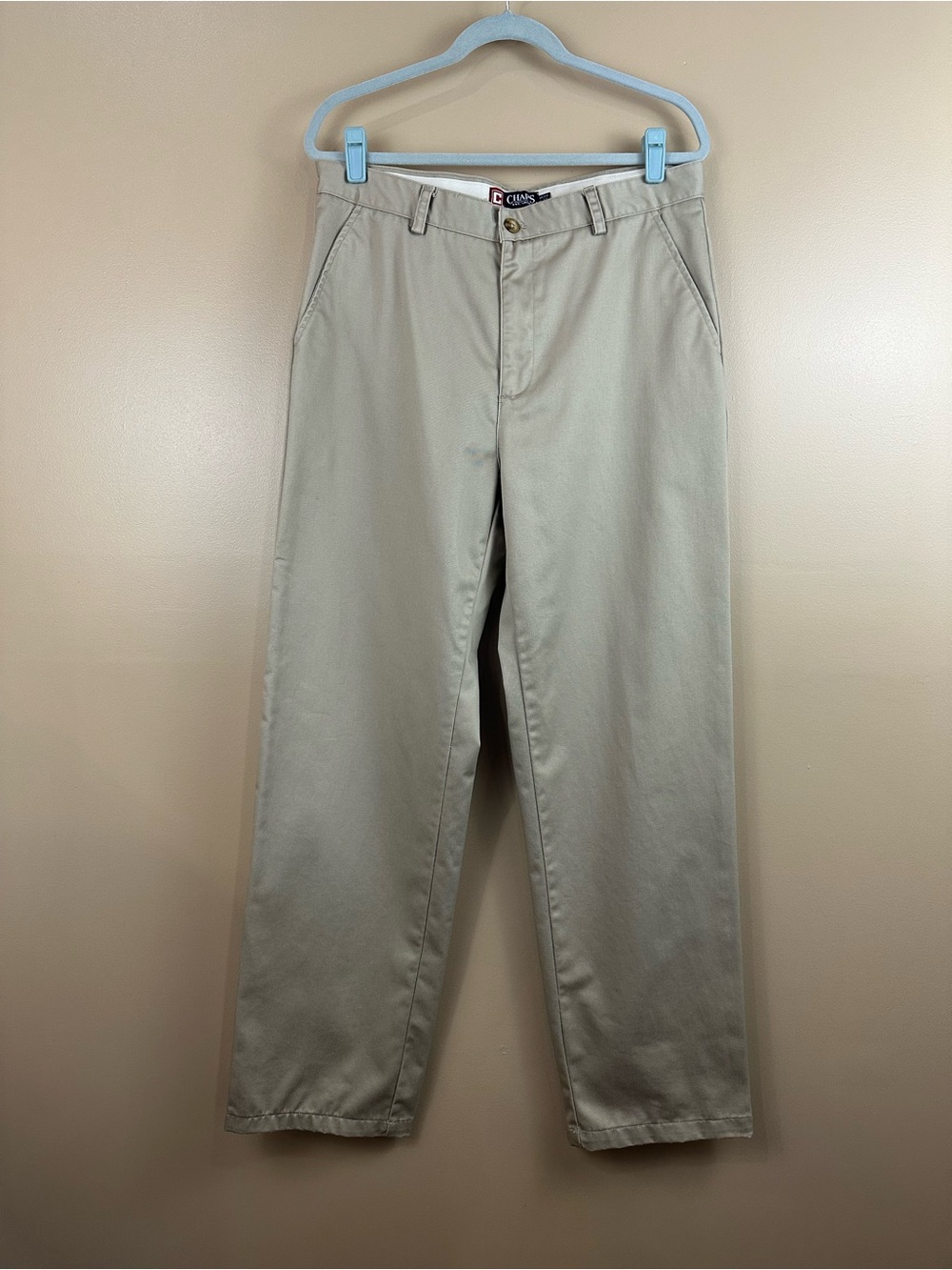 CHAPS Mens Chinos 34x34 Beige Khaki 100% Cotton Flat Front Straight Leg Basic